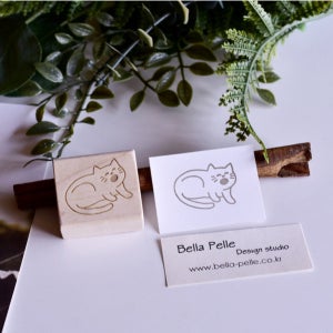 하품하는 고양이 고무스탬프동물 감성 데코 다꾸 카드 엽서 우드스탬프 고무도장 벨라펠레