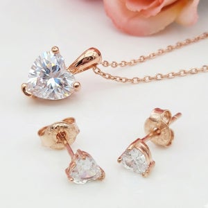 14K 큐빅하트 목걸이 귀걸이 주얼리 세트