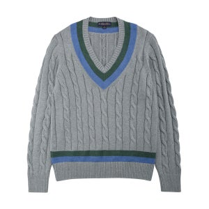 [브룩스브라더스] 코튼 케이블 테니스 V넥 스웨터 (그레이) (BBWNMM1813WDF)
