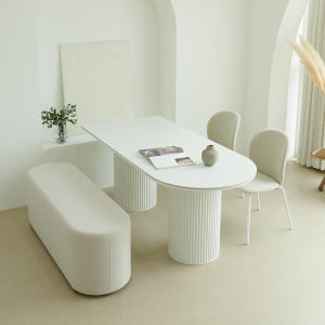 플랑 반타원형 세라믹 원통 템바보드 8인용 식탁 테이블 1800 VDF135C