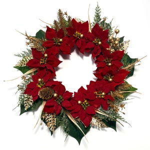 크리스마스 조화 리스 포인세티아 꽃 리스 현관 문 생화같은 인테리어 조화 장식 실크 플라워