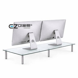 강화유리 듀얼 모니터 받침대 스탠드 높이조절 컴퓨터 받침 높은 투명 선반 SMT-S1000