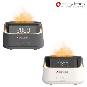 스타일리스 4in1 초음파 가습기 알람 시계 무드등 불멍 미니