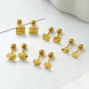 24K 99.9% 순금 컷팅 사각 원형 하트 클로버 데일리 피어싱