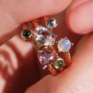 14K 18K 스피어 원석 칵테일 반지 (토파즈 사파이어 오팔 문스톤 페리도트 투어말린)