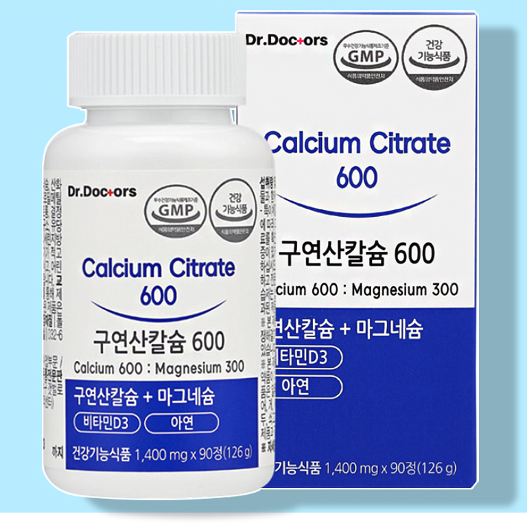 <b>닥터닥터스</b> 구연산칼슘 마그네슘 비타민D 아연 <b>골다공증</b>발생 위험감소 도움 90정 1개월