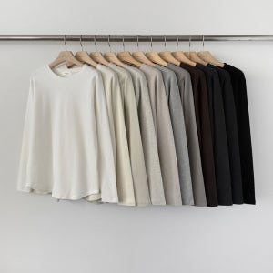 에이블앤코 밀크티 겉피치 여성 가을 겨울 무지 기모 스판 루즈핏 티셔츠 able co