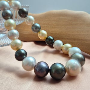 남양 타히티 골드 해수진주 14.38-10.1mm 비드 목걸이 골드 포인트