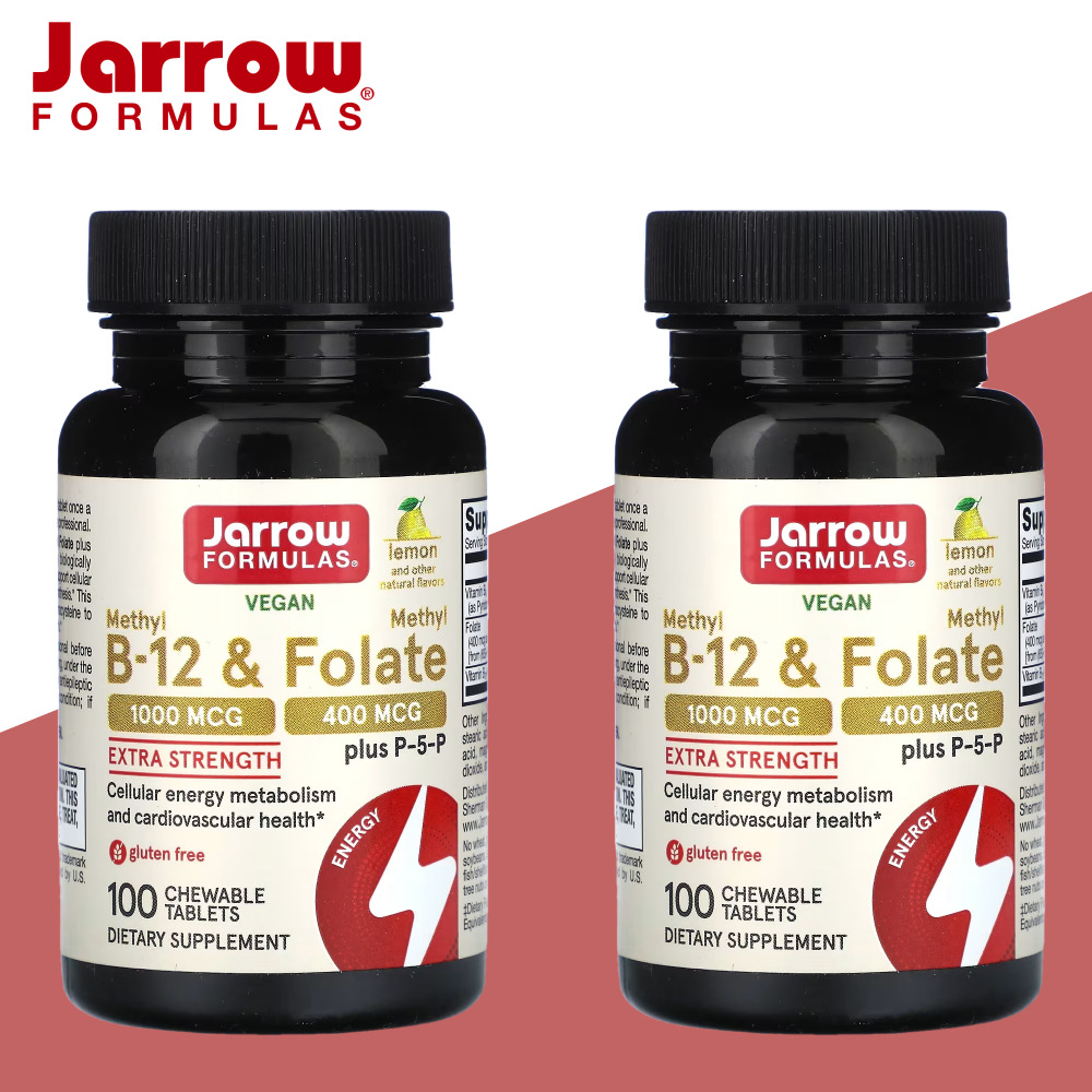 자로우포뮬러 <b>메틸 B12</b> <b>폴레이트</b> 엽산 <b>레몬</b>맛 100츄어블 정 쿼트로폴릭 2개