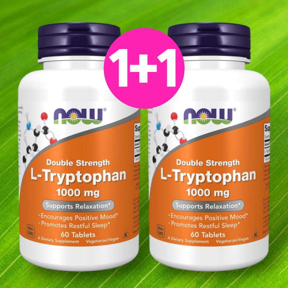 1+1 나우푸드 L-트립토판 세로토닌 <b>더블 스트렝스</b> 1000mg 60정 2통