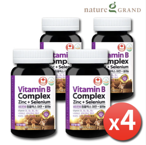 네이처그랜드 캐나다 비타민B 컴플렉스 아연 셀레늄 온가족 1일 1정 비타민B군 4박스