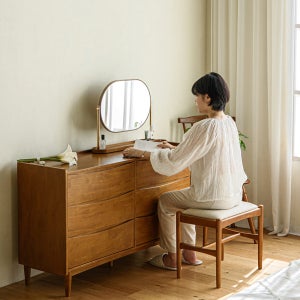 룬드 고무나무 원목 3단 와이드 수납 서랍장 화장대