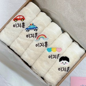 (5장1세트판매) 어린이집고리수건 유치원 이름자수 손수건 핸드타올 모달40수