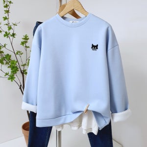 검은 고양이 자수 커플 네오프렌 남자 맨투맨