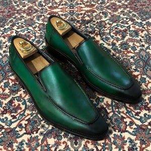 남자수제화 정장구두 남자명품구두 남자수제구두 그린 파티나 에이징 홀컷 로퍼