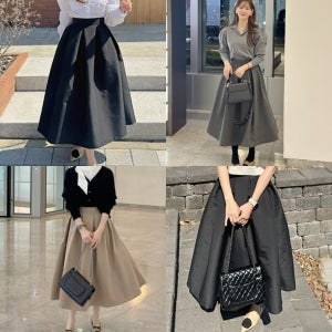 [4계절버젼] 3color 햅번 플리츠 핀턱 주름 플레어 롱스커트