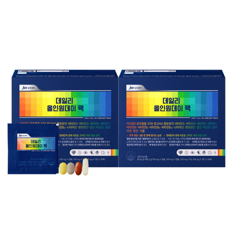 <b>JW중외제약</b> 데일리 올인원데이 팩 끌올팩 <b>종합</b> <b>비타민</b> <b>영양제</b> 2g 30포, 2개