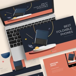 폴더블 폰 디자인 파워포인트 PPT 템플릿 (모바일, 스마트폰, 핸드폰, 목업, 3D, 테크, IT)