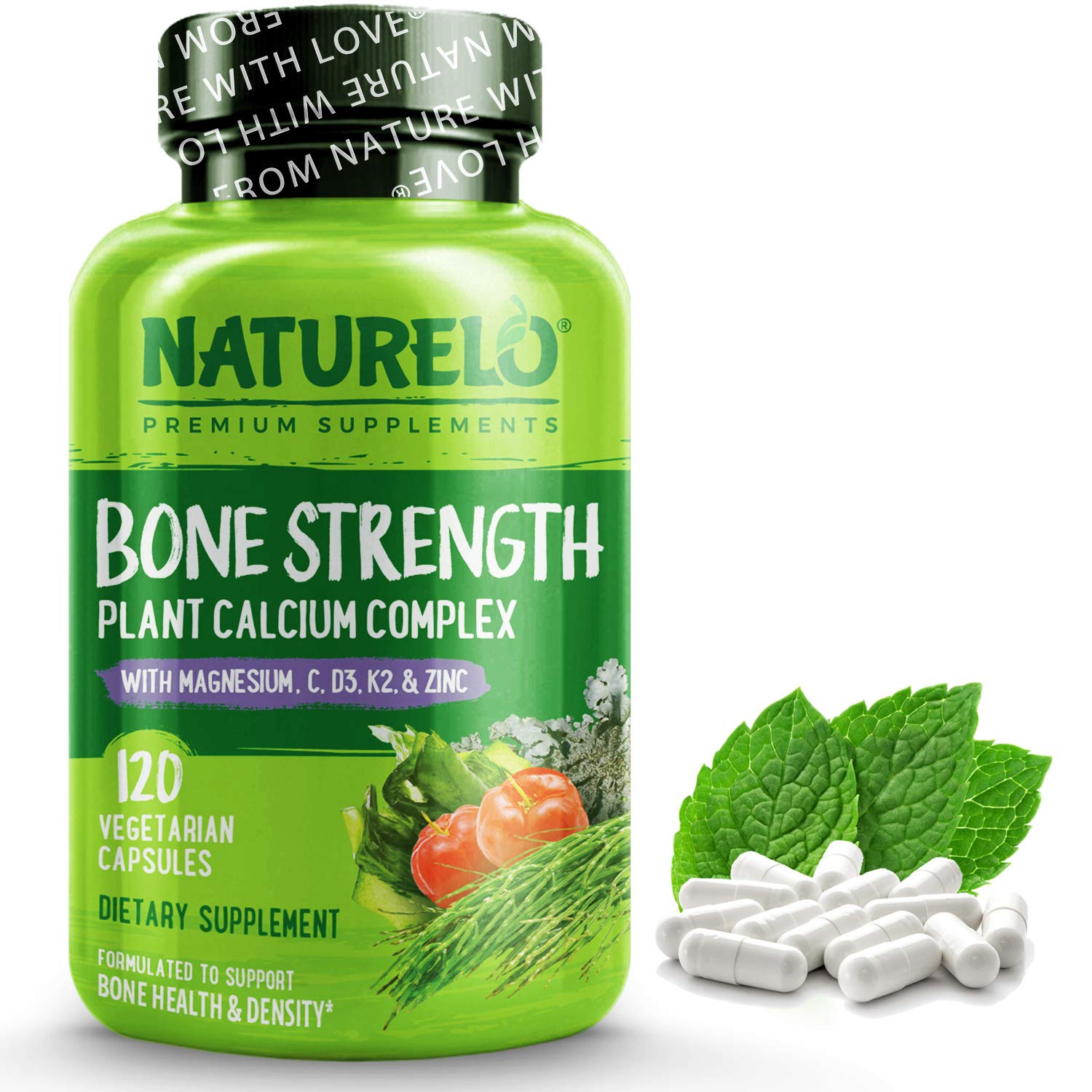 Naturelo 본 <b>스트렝스</b> <b>플랜트</b> 칼슘 컴플렉스 120캡슐 마그네슘 비타민 C K2 아연