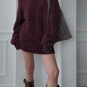 보니따스 메탈 풀 오버 니트 빤짝이 날개사 루즈핏 라운드니트/ 블랙 스틸블루 실버 버건디