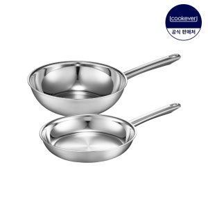 쿡에버 프라임 인덕션 통3중 스텐 프라이팬 2종 세트 (팬24+웍24)