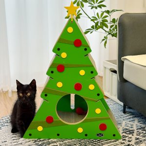 [디클펫] 고양이 스크래쳐 원목 수직 캣타워 장난감 공 나무모양 대형 77cm 본품 리필