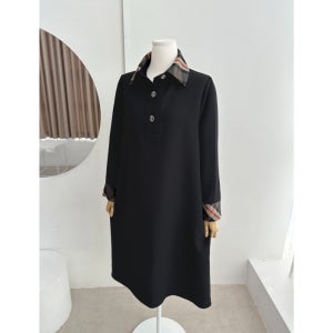 체크 카라 중년 원피스 빅사이즈 하객룩 기모 정장 봄가을겨울 엄마옷