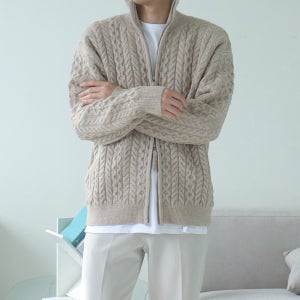 남자 니트 남자목폴라 캐시미어 꽈배기 집업 니트 남성스웨터