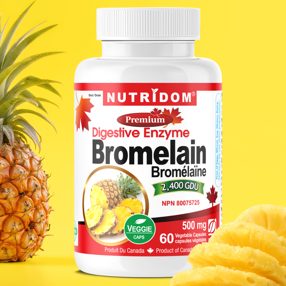 뉴트리돔 파인애플효소 <b>브로멜라인 500mg</b> 60식물성캡슐 캐나다 직구