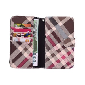 체크 지퍼 지갑케이스 브라운믹스 LG Q70 Q730