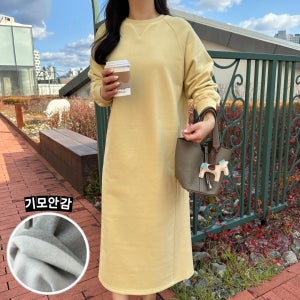 (기모) 겨울 원피스 맨투맨 옆라인 포인트 기모안감 롱 원피스