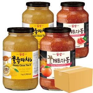 꽃샘 액상차 1kg 2종 꿀유자차S 2개 + 꿀레드자몽차 2개