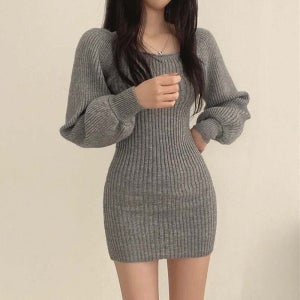 스퀘어넥 오프숄더원피스 골지 슬림 니트 미니원피스 연말 파티룩