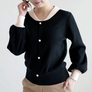 데일리 하객룩 여성 숄카라 배색 니트티 77