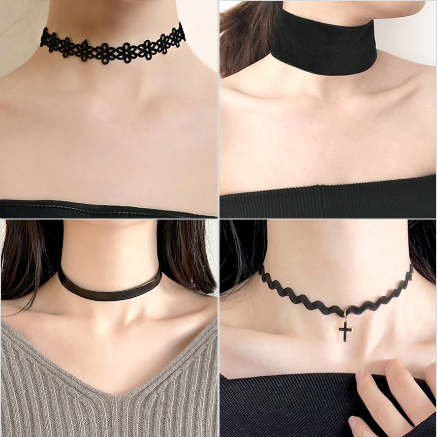(20종) 레이스 가죽 초커 심플 데일리 화려한 블랙 초커목걸이