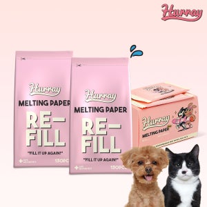 허레이 강아지물티슈 고양이물티슈 반려동물 바디티슈 멜팅페이퍼 130매 리필2개+포터블 50매 1박스
