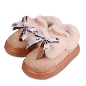 슈퍼카미트 여성용 겨울 리본 슬립온 털 쿠션 털신 슬립온