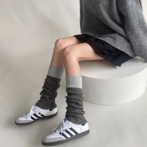 롱 니트 배색 레그워머 발토시 골지 보온 발레리나