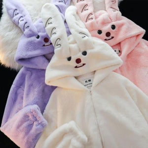 귀여운 겨울 우정 트윈룩 토끼 귀달린 페이크퍼 후드집업