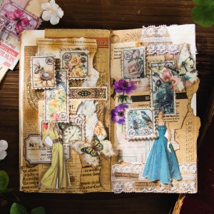 꽃 편지 우표 빈티지 다꾸 조각 스티커 1C3 새와 꽃의 메세지