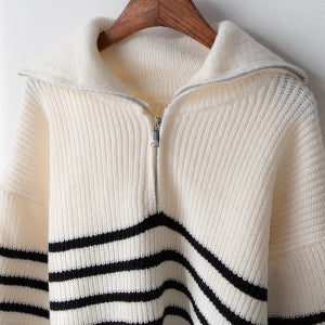 헤일리 도톰한 스트라이프니트 여성니트 집업티