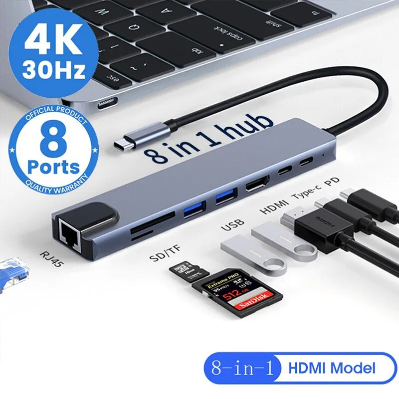 카드리더기 8in1 USB C HUB 타입 스플리터 4K 썬더 볼트 3 도킹 스테이션 노트북 어댑터 맥북 에어 M1 아이 패드 프로 RJ45 HDMI 컴퓨터