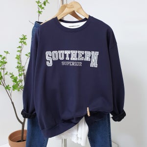 사우스 자수 레터링 커플 이중지 오버핏 남자 맨투맨