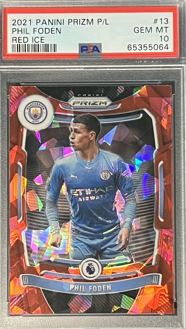 [스포츠카드] 2021-22 파니니 프리즘 프리미어리그 필 포든 Phil Foden 레드 크랙아이스 프리즘 PSA 10 등급 카드 (맨시티/EPL)