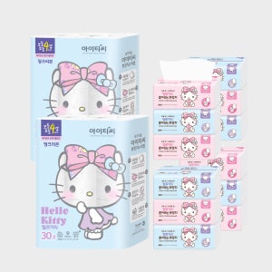 헬로키티 4겹 핑크리본 화장지 30롤X2팩+뽑아쓰는화장지 3입X4팩 풀고뽑고 세트