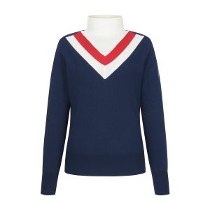 V Color Line Turtle Sweater_Navy (QW0DNI40149)