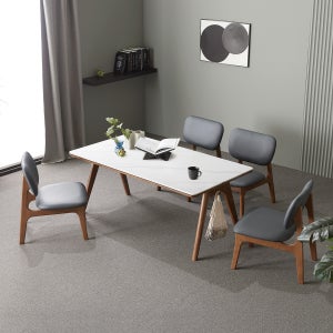 헤닝 마이홈 4인 낮은 원목 통세라믹 식탁세트 1600 의자형 식탁1 의자4