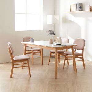 헤닝 리빙홈 포세린 통세라믹 원목 식탁세트 4인용 의자형 식탁1 의자4