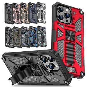 아이폰14 프로 맥스 카모 플라쥬 패턴 킥스탠드 아머 하드 범퍼 핸드폰 케이스