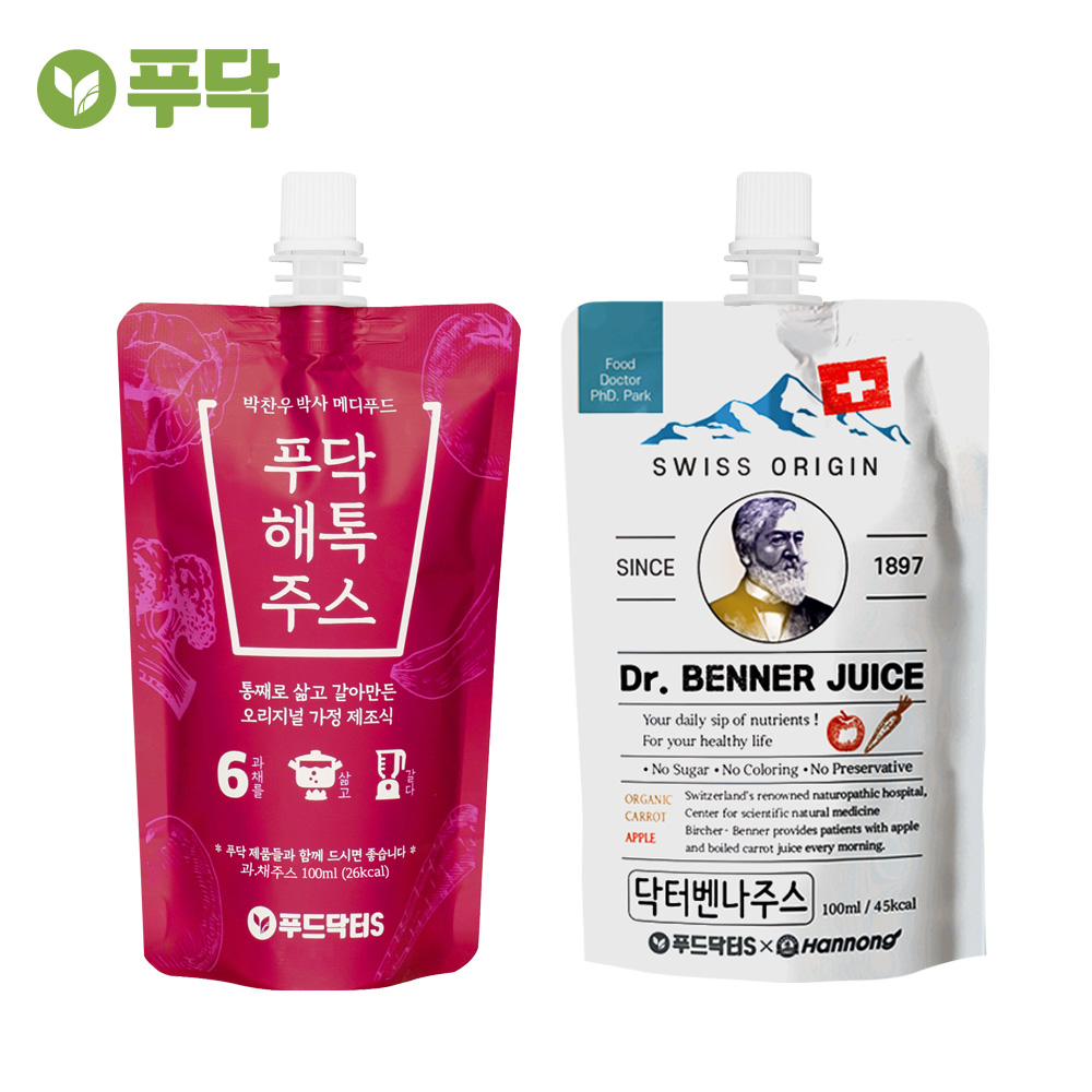<b>푸드</b>닥터 반반<b>클렌즈</b>주스 2종(푸닥해톡+닥터벤나) 30팩 100ml(각 15팩) 푸닥클린주스